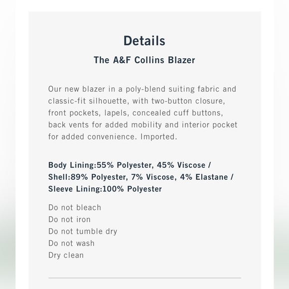 The A&F Collins Blazer Size 38 Regular, Color: Navy Texture - Picture 6 of 8